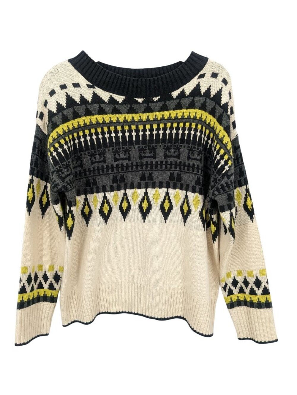 Geometric Knit Sweater Oversized Slouchy Aztec Tribal Boho Western Indie Large